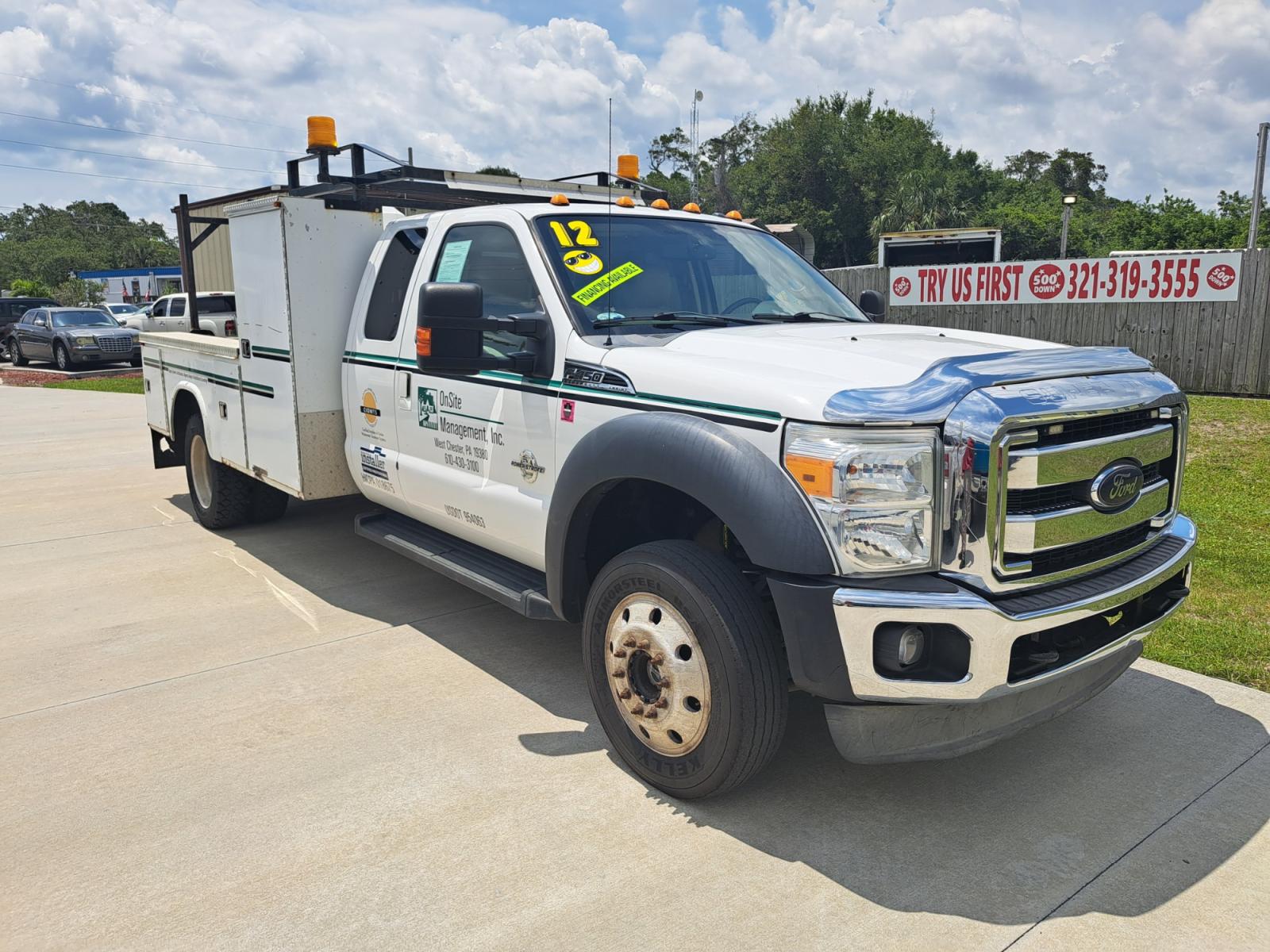 2012 White Ford F-450 SD SuperCab DRW 4WD (1FD0X4HT3CE) with an 6.7L V8 OHV 16V DIESEL engine, AUTOMATIC transmission, located at 1181 Aurora Rd, Melbourne, FL, 32935, (321) 241-1100, 28.132914, -80.639175 - Photo #2